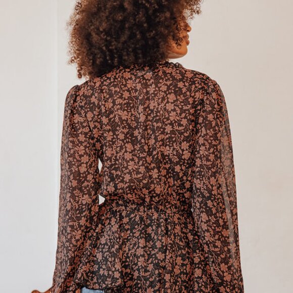 Black Floral Print Long Sleeve Top - Picture 5 of 5